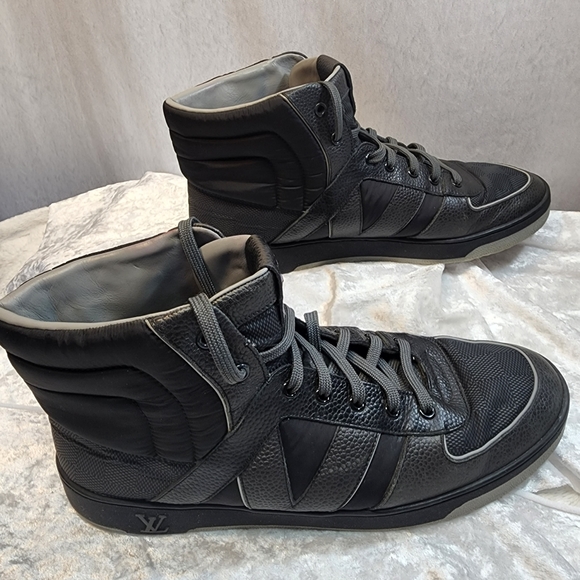 Louis Vuitton black leather high tops LV Size 8, US size 9. Authentic LV! - Picture 6 of 9